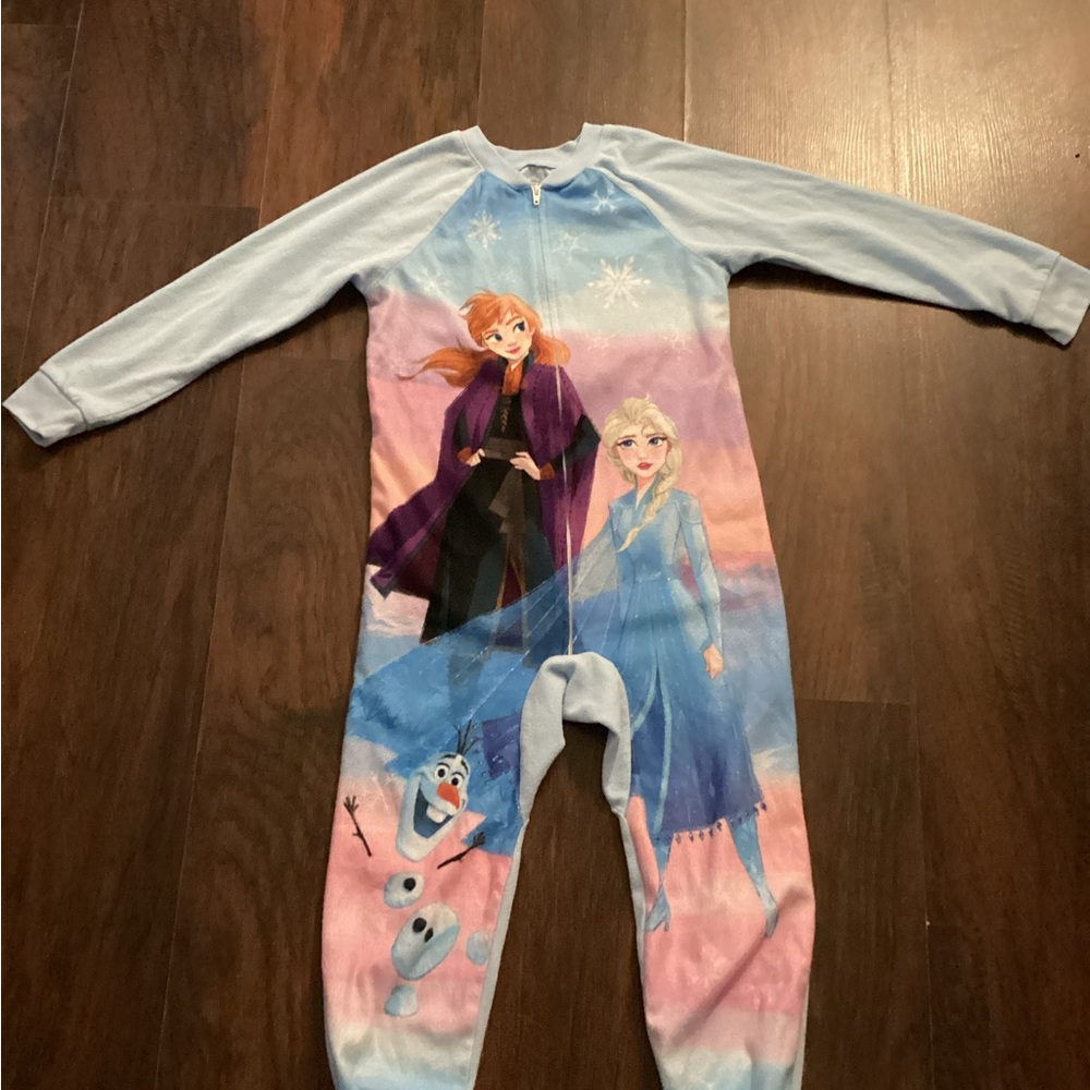 Disney Frozen Kids One Piece Footie - Light Blue and Pink